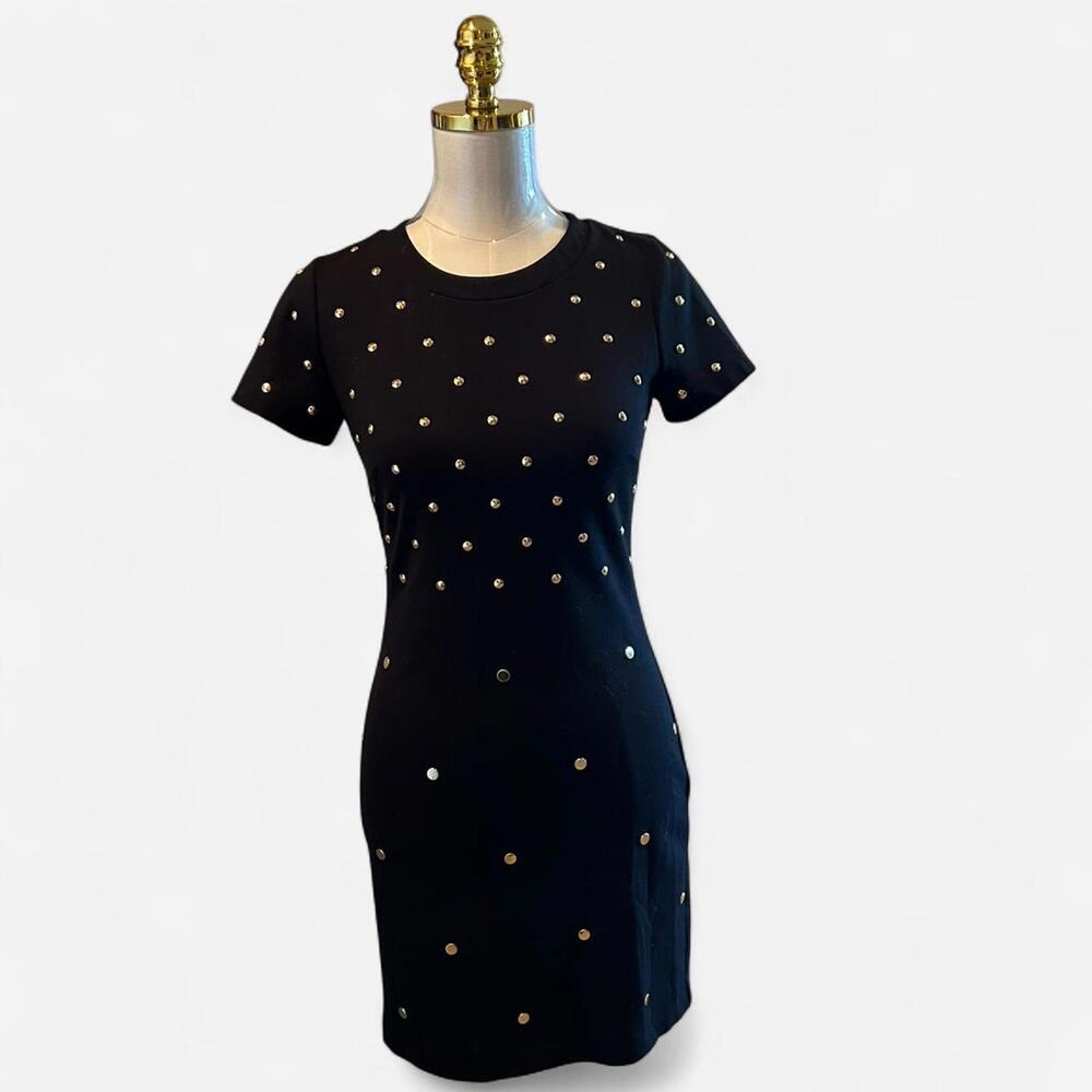 Michael Kors black T-shirt mini dress with gold studded details. - Picture 1 of 4